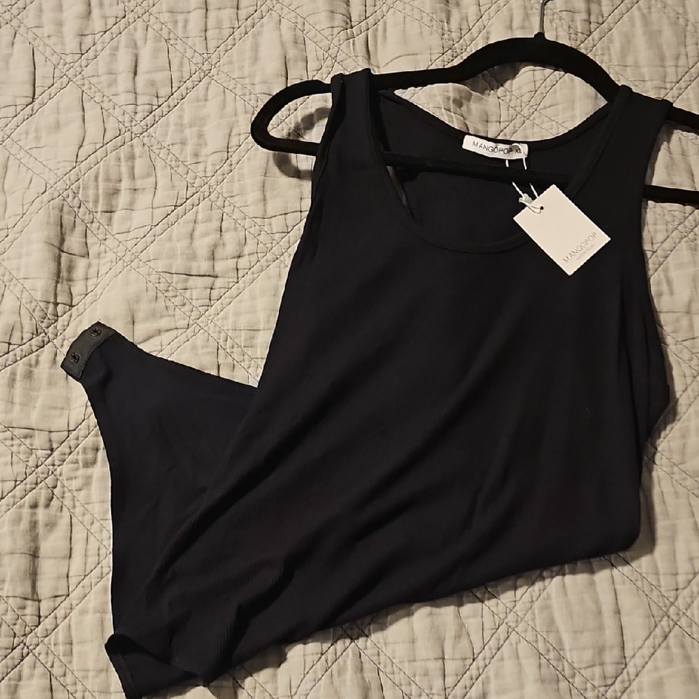 Mangopop Black Ribbed Tank Bodysuit with Scoop Neck